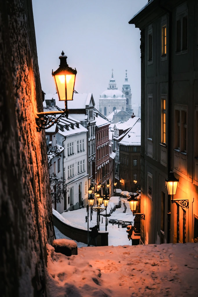 Prague stairs with lamp